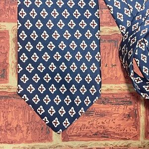 Les Montreal Silk Necktie - Navy Blue + Deep Red … - image 1